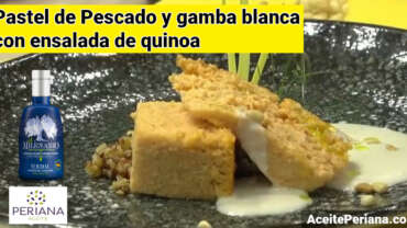 Pastel de pescado y gamba blanca con ensalada de quinoa